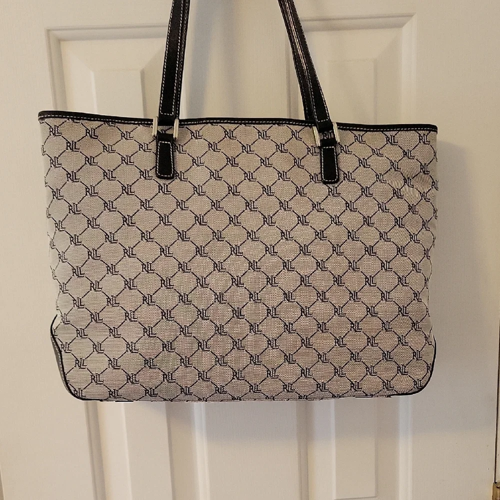 Lauren Ralph Lauren Black and White Patterned Tote - Picture 3 of 10